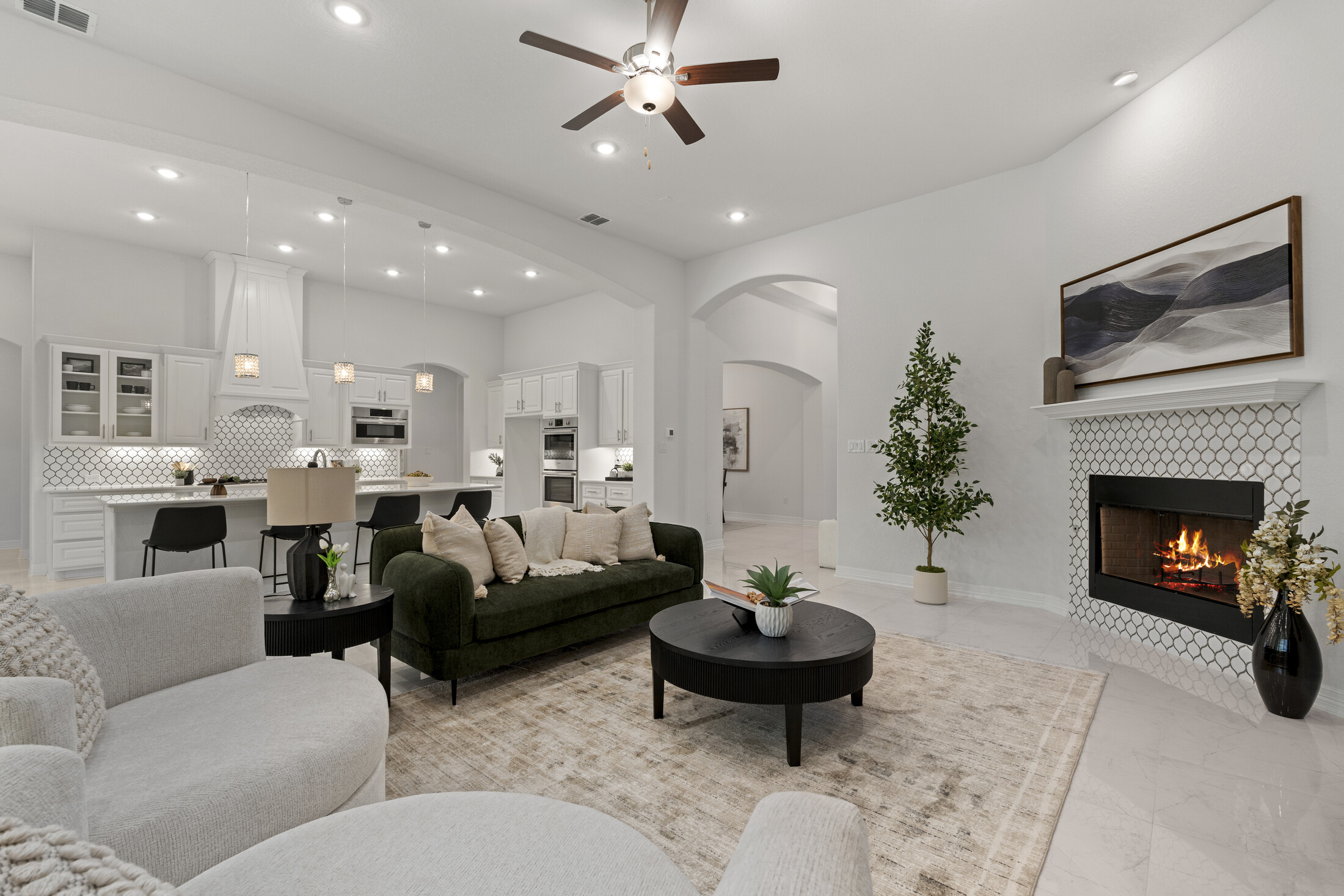 Living room and fireplace